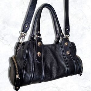 Black & Silver Leather Studded Shoulder Crossbody Handbag Purse